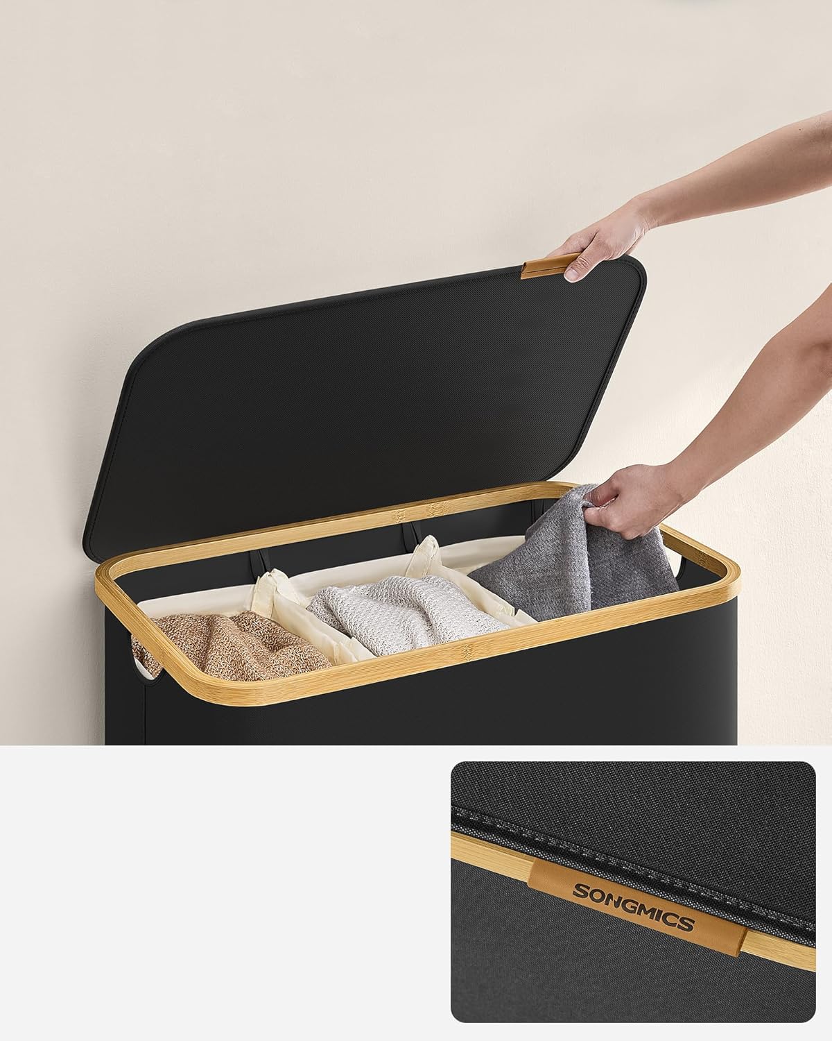 SONGMICS Laundry Basket with 3 Compartments LCB515B01V1