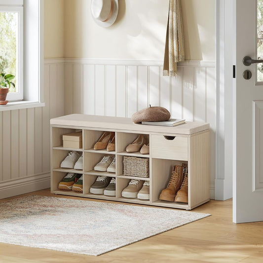 VASAGLE Shoe Bench Shoe Rack with Drawer