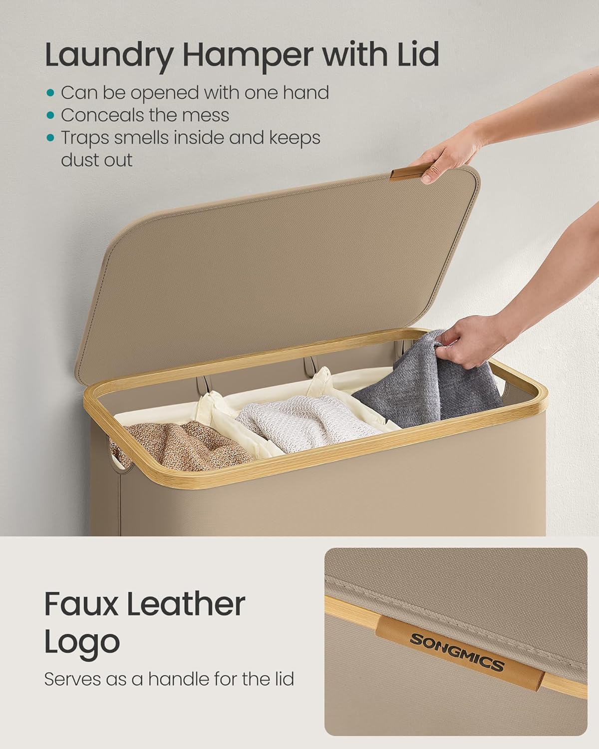 SONGMICS Laundry Basket with Lid LCB515N02