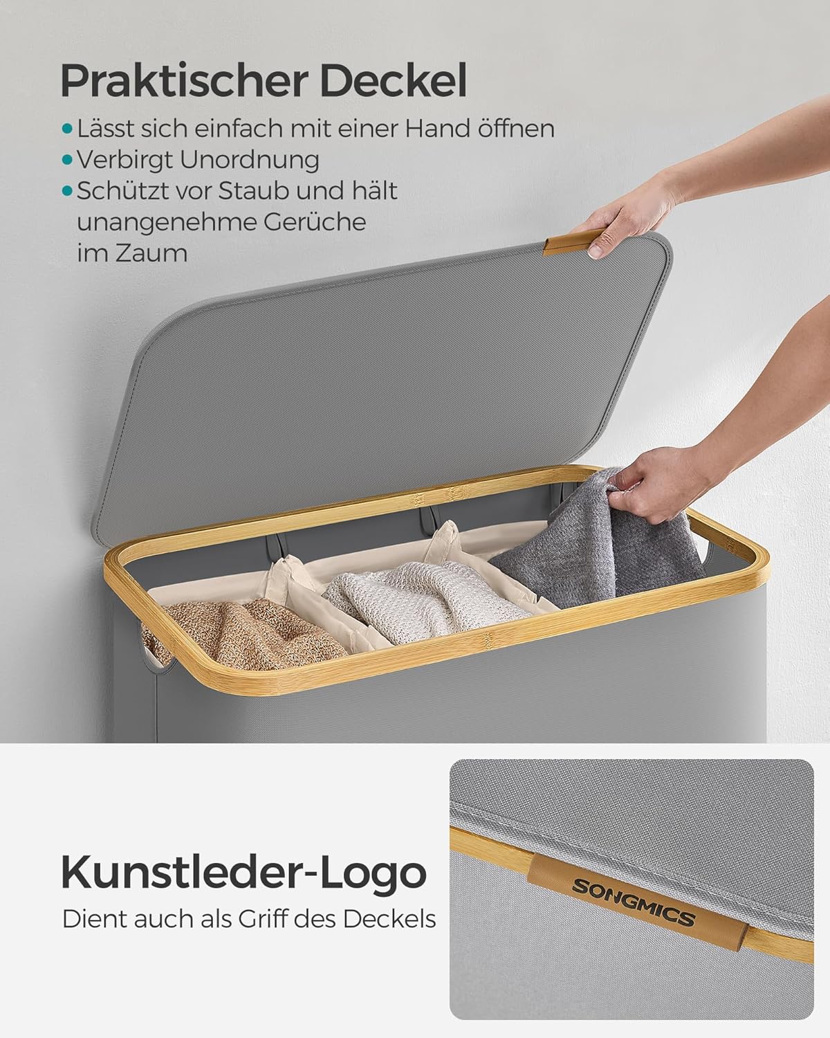 SONGMICS Laundry Basket with Lid LCB515G01V1