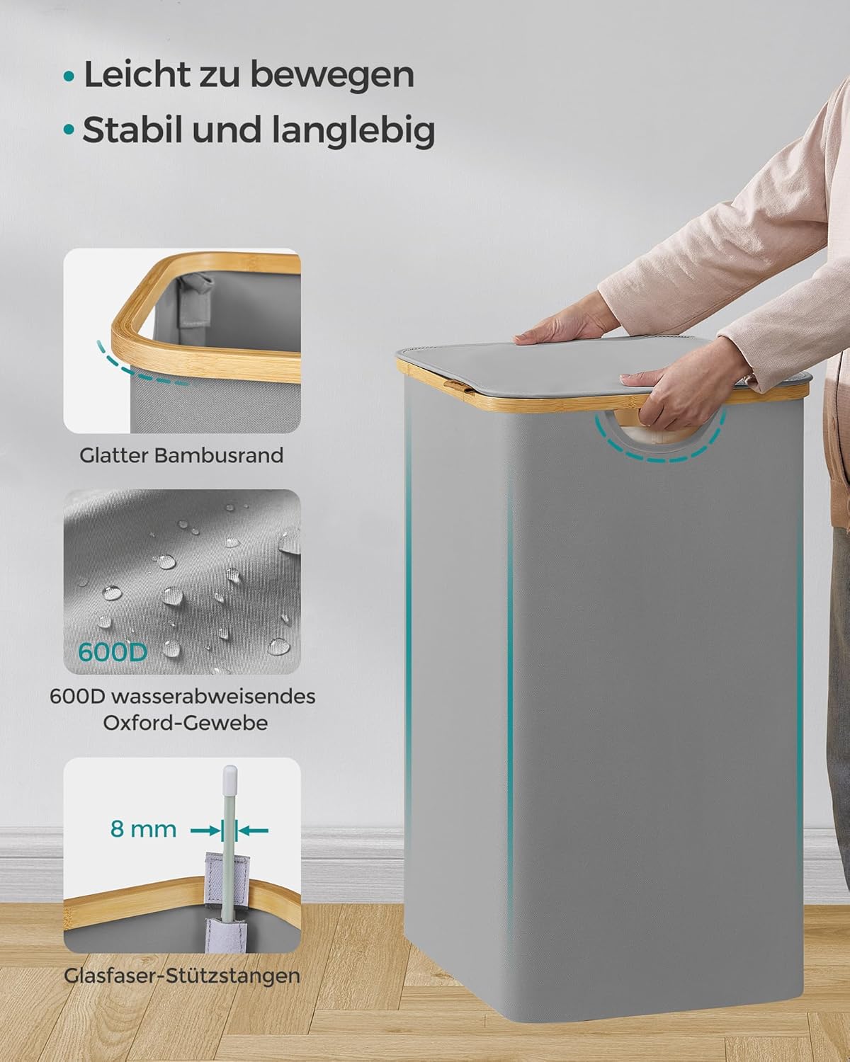 SONGMICS Laundry Basket with Lid LCB515G01V1
