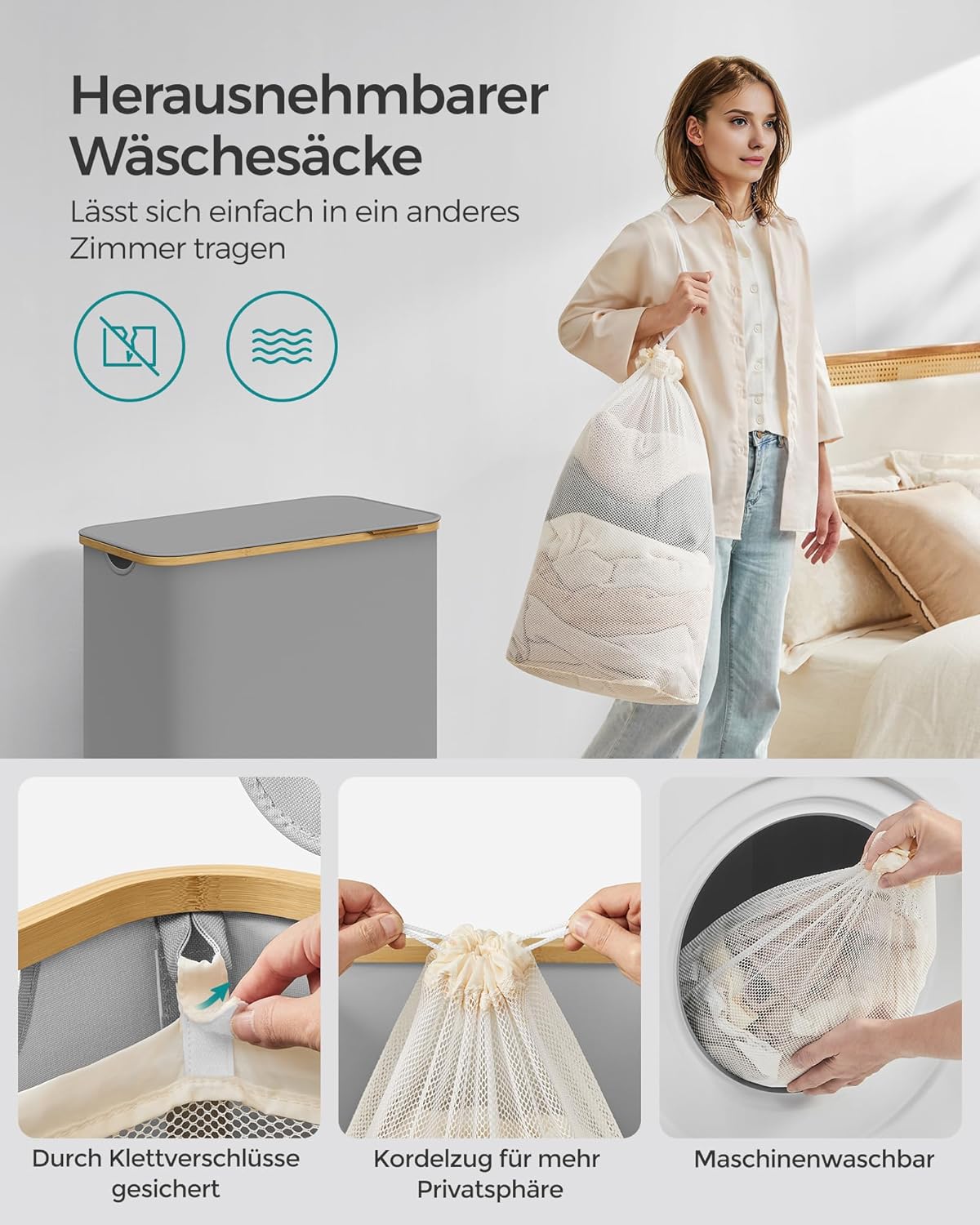 SONGMICS Laundry Basket with Lid LCB515G01V1