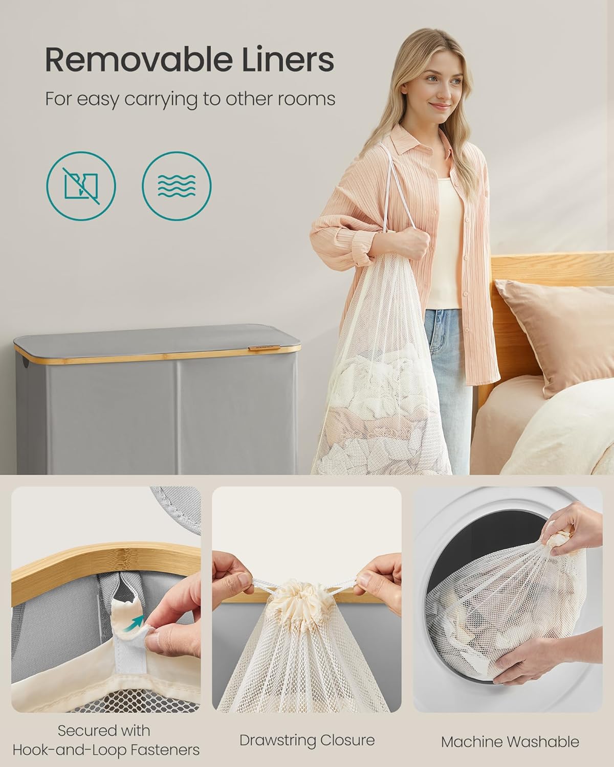 SONGMICS Laundry Basket with Lid LCB514GD01