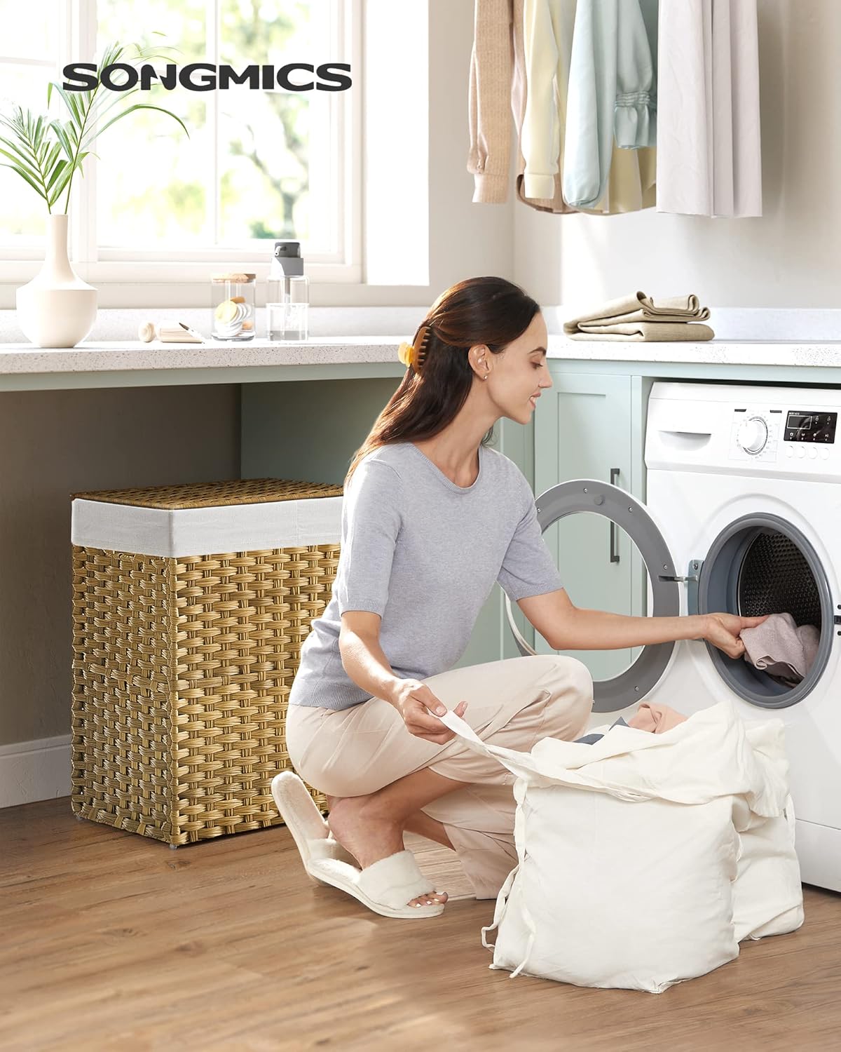 SONGMICS Laundry Basket with Lid LCB062W01V1