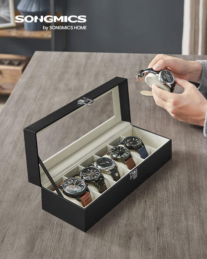 SONGMICS Watch Box with 6 Slots JWB06BE