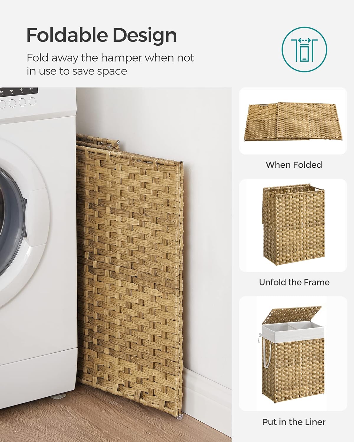 SONGMICS Laundry Basket with Lid LCB062W01V1