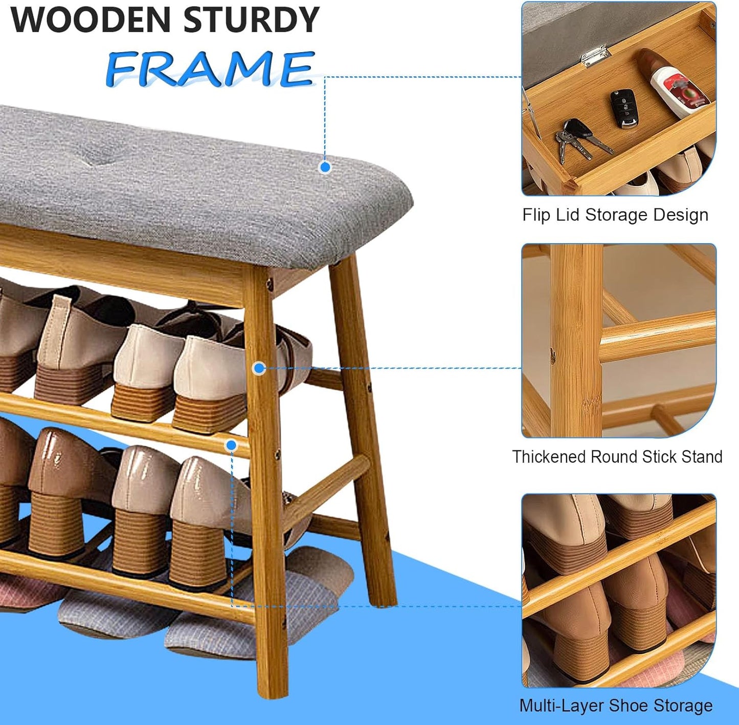 Bamboo 2 Tier Shoe Storage Rack Bench