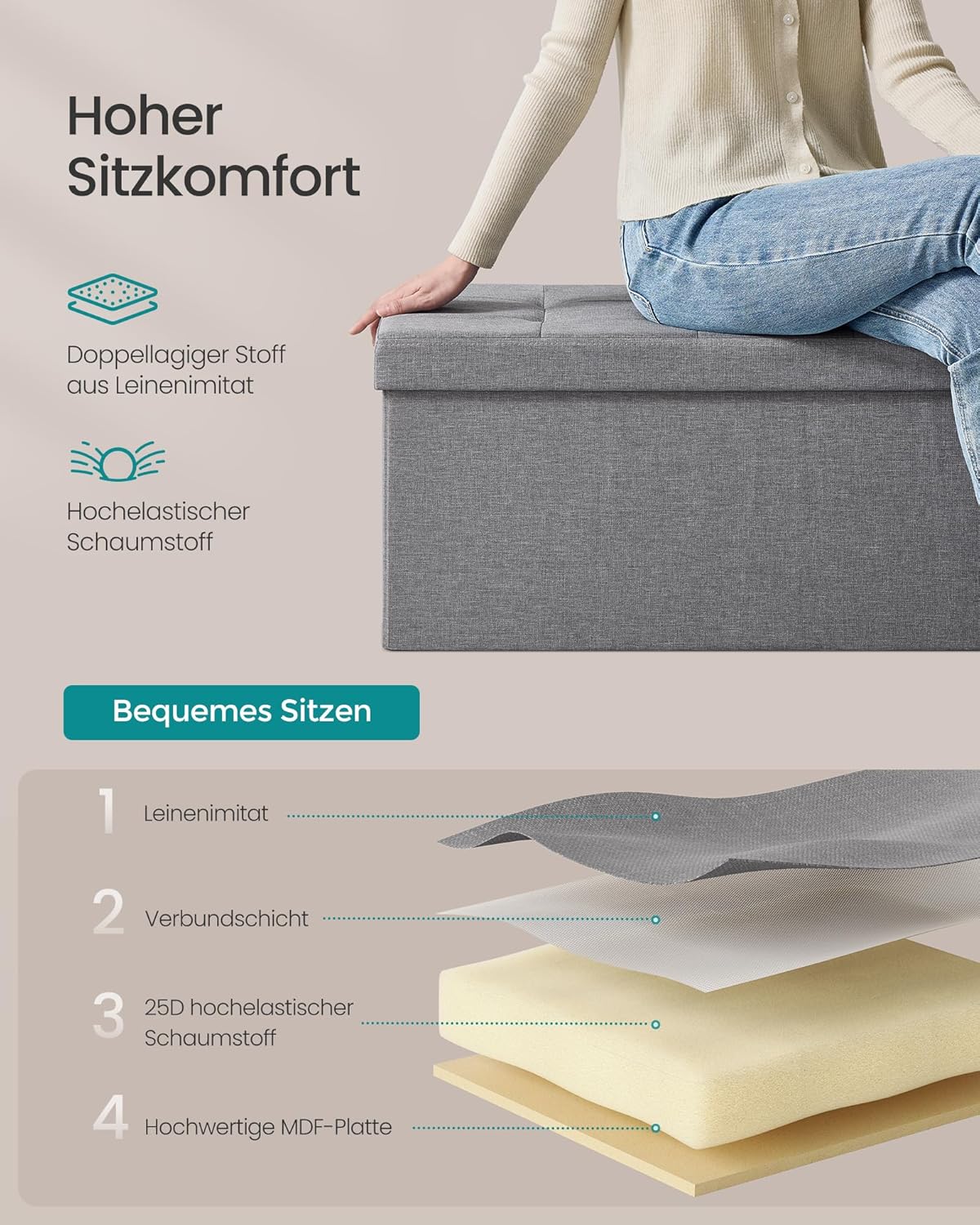 SONGMICS Stool with Storage Space LSF47G