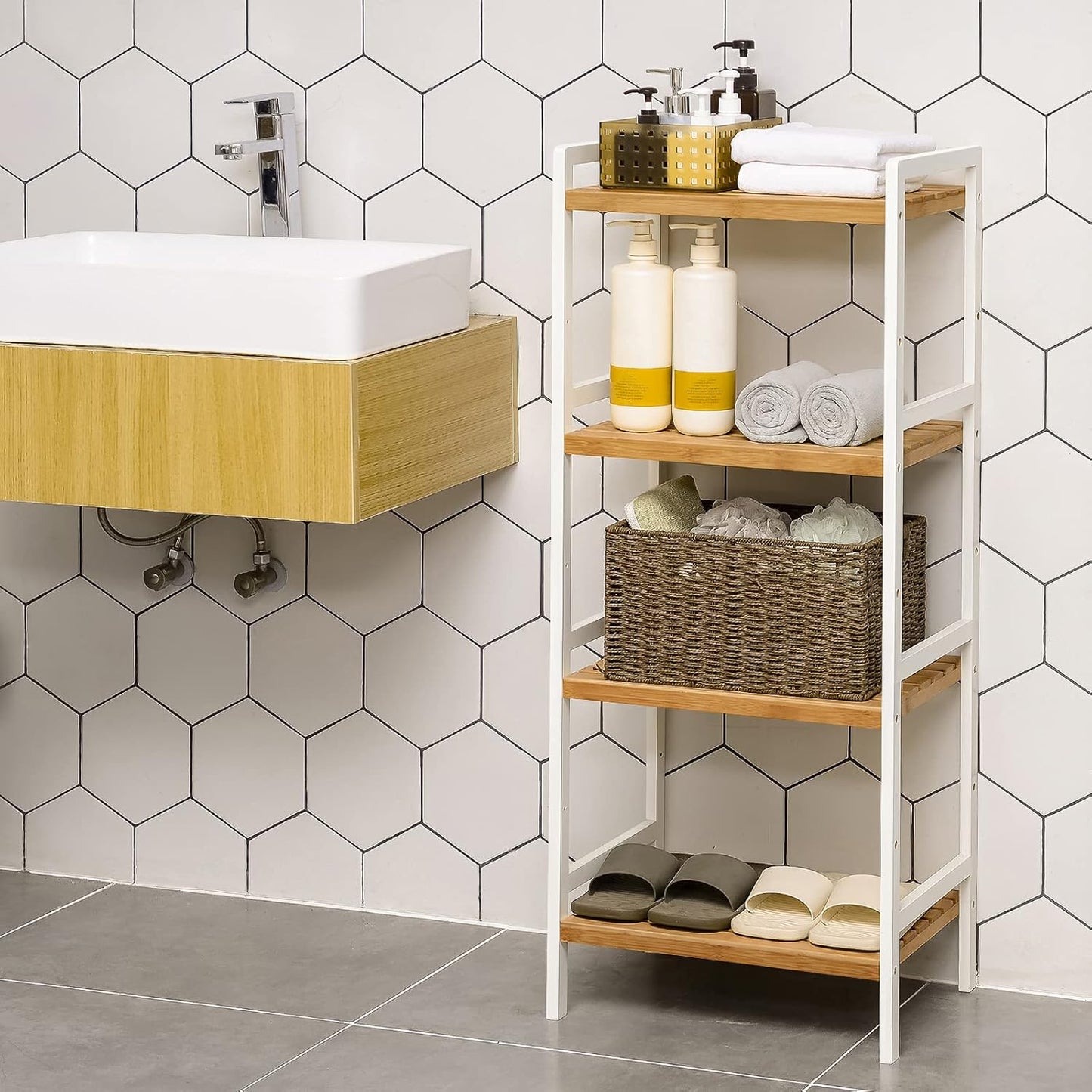 SONGMICS 4-Tier Bamboo Storage Rack