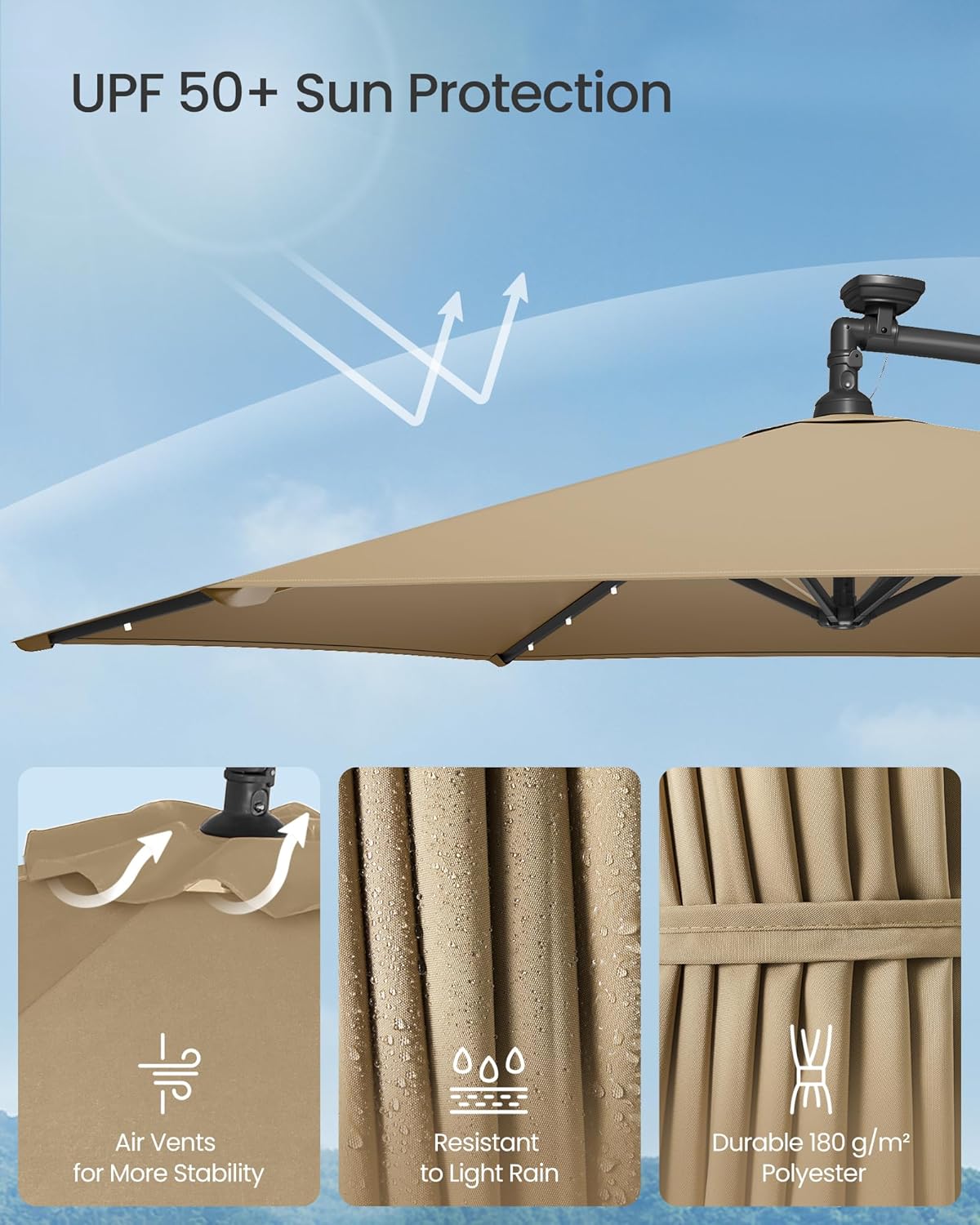 SONGMICS Parasol with LED Solar Lighting GPU119LZ01