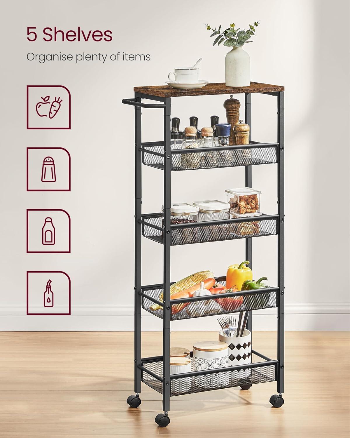 VASAGLE 5-Shelf Trolley