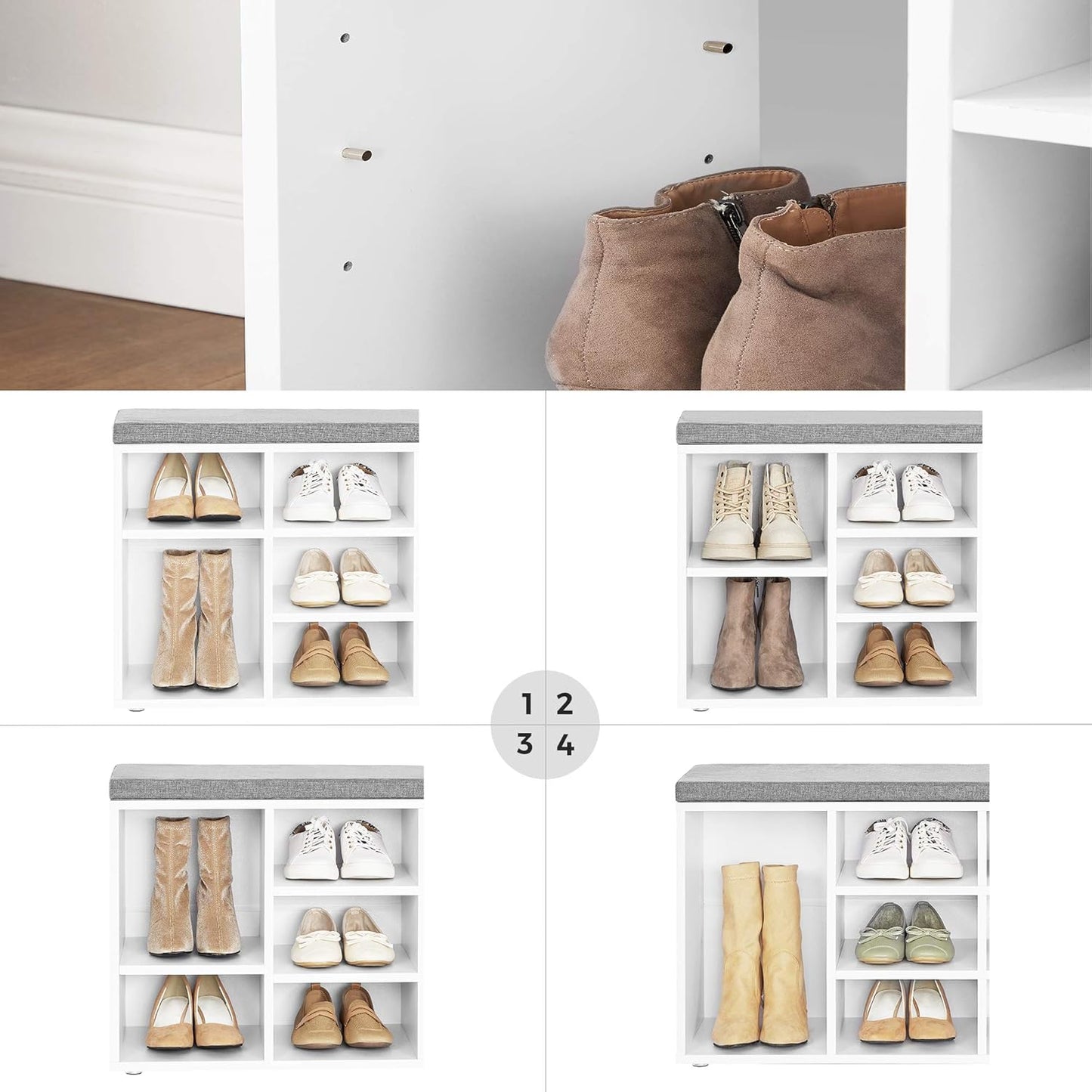 VASAGLE CUSTOS Collection - Shoe Bench, Storage Bench with Padded Seat lhs010w01