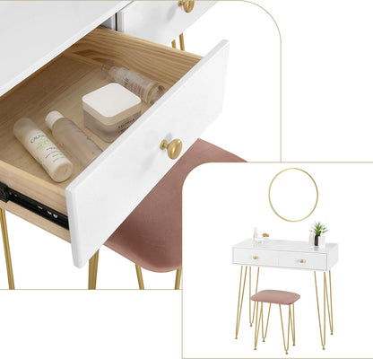 EUGAD Dressing Table with Stool and Wall Mount Mirror makeup vanity