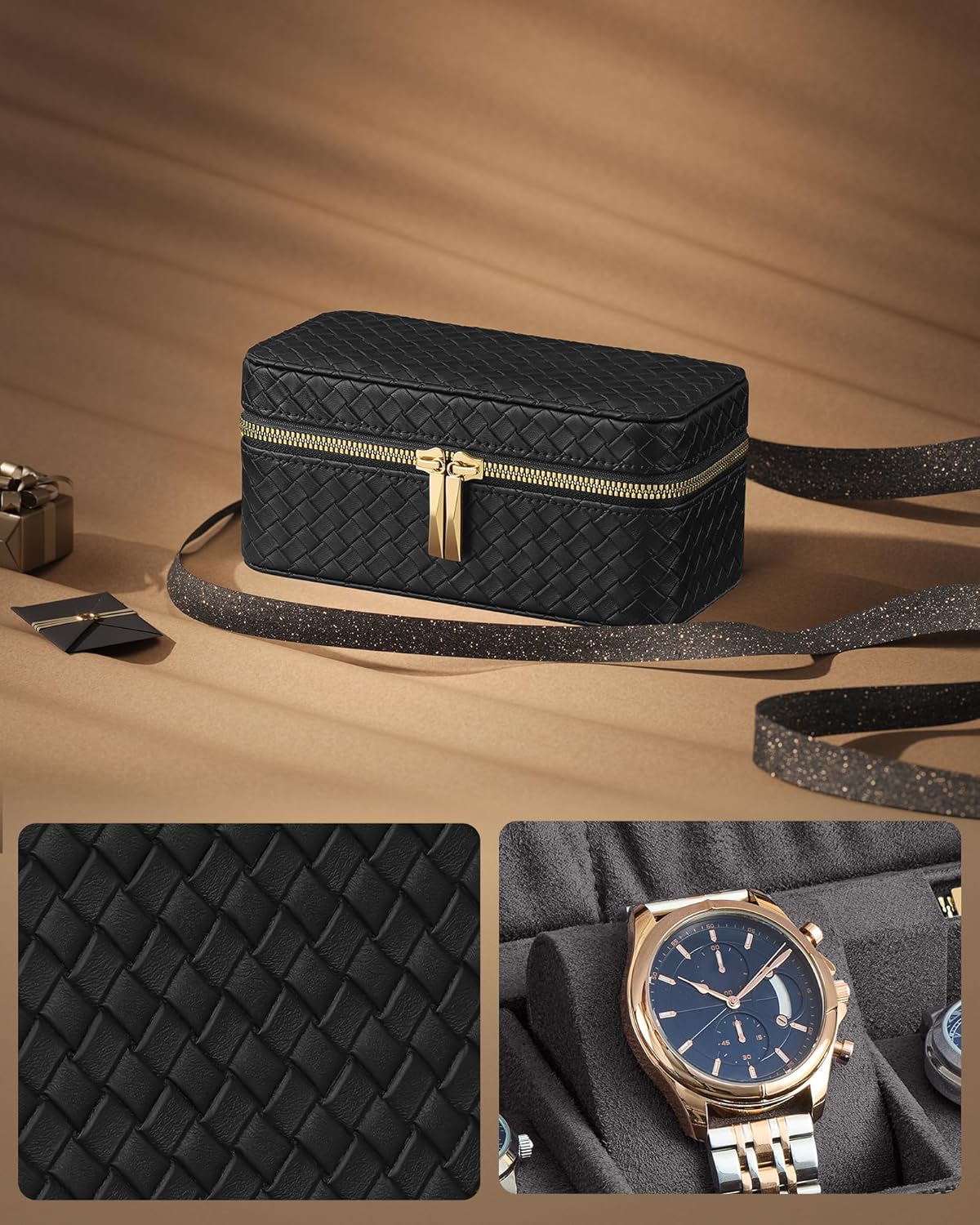 SONGMICS HOME RONNE Collection - 3-Slot Watch Travel Case JWB017G01