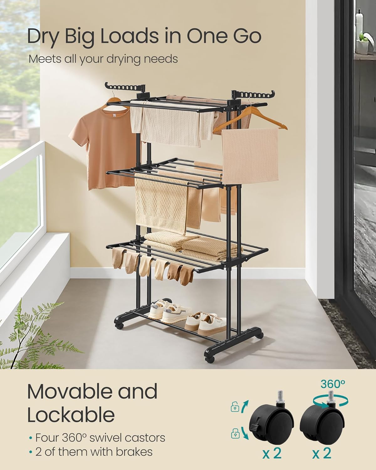 SONGMICS Large Clothes Airer LLR701B01V2