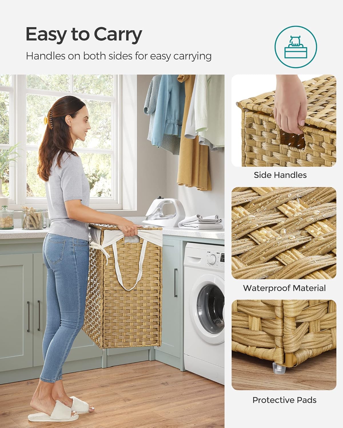 SONGMICS Laundry Basket with Lid LCB062W01V1