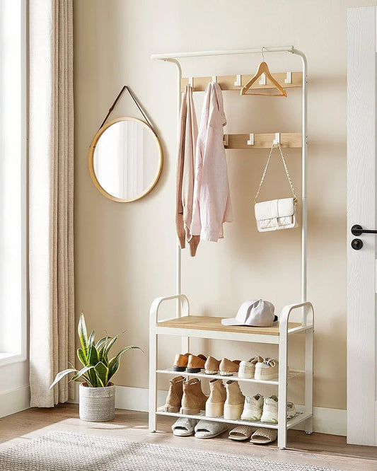 VASAGLE Coat Rack, Coat Stand with Shoe Storage Bench