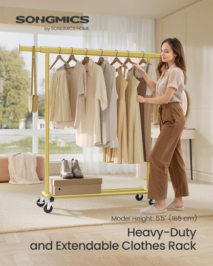 SONGMICS Gold Clothes Rack on Wheels HSR013A01