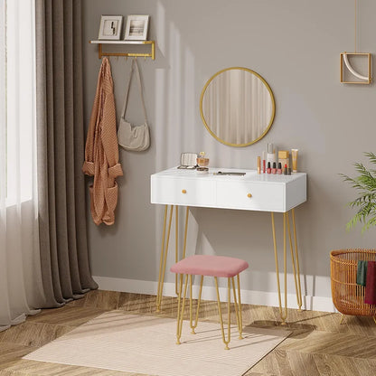 EUGAD Dressing Table with Stool and Wall Mount Mirror makeup vanity