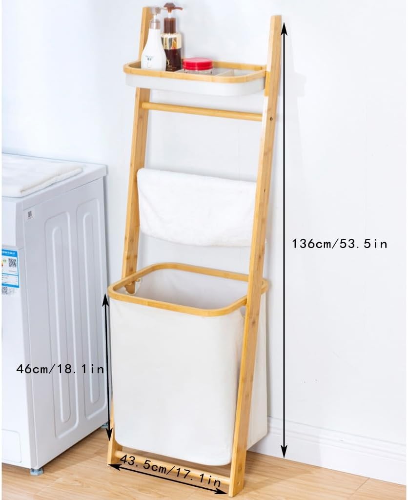 Bamboo Hanging Laundry Basket White