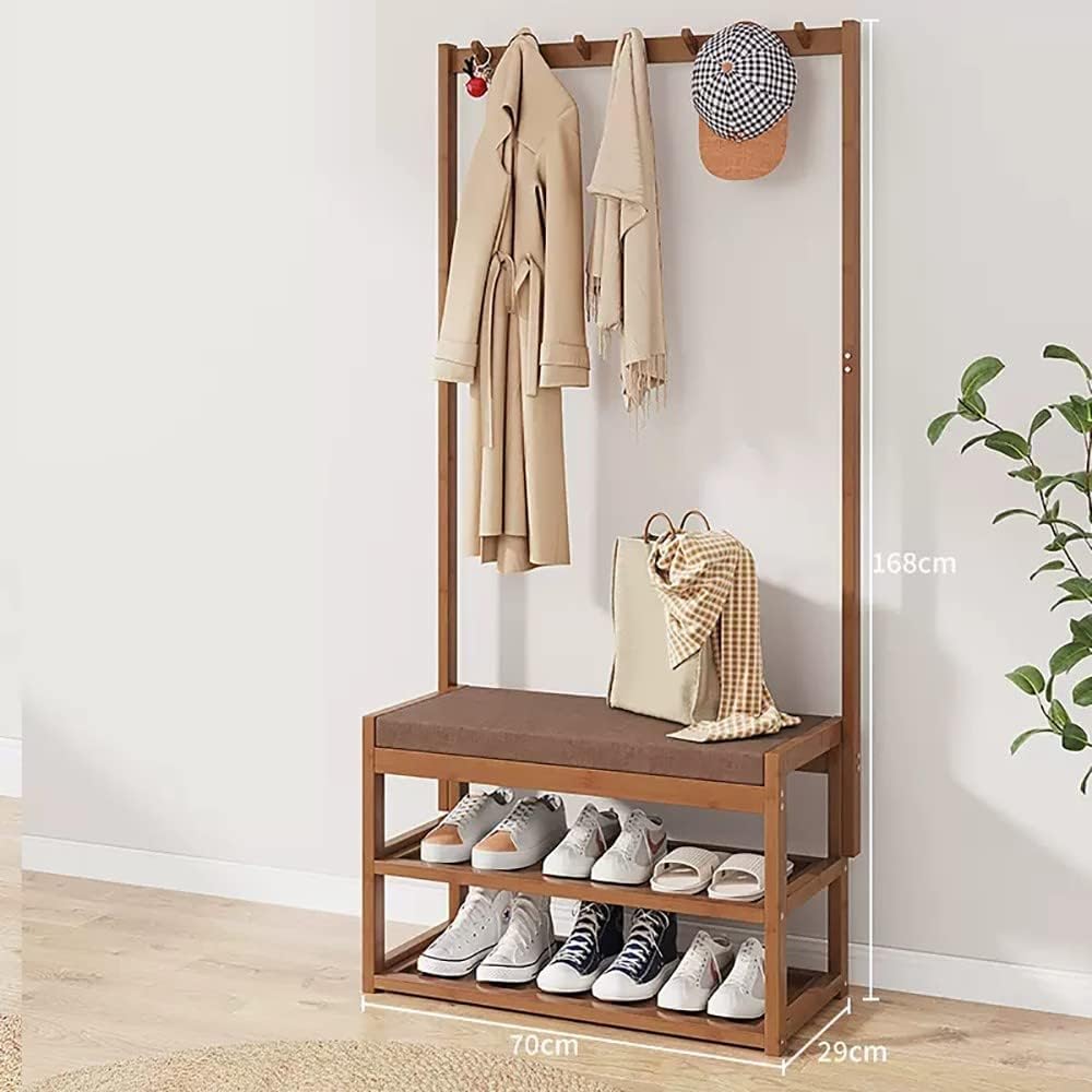 Bamboo Clothes Coat Rack Shoe Bench