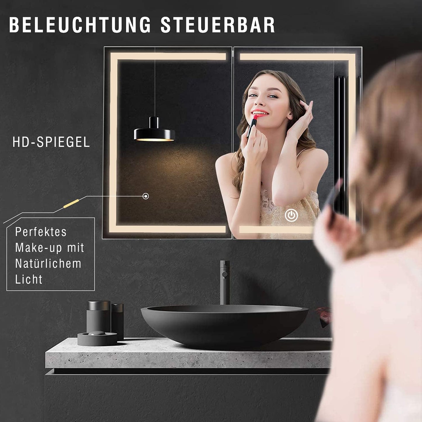 DICTAC Bathroom Mirror Cabinet with LED Lighting and Socket