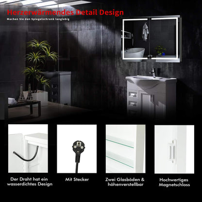 DICTAC Bathroom Mirror Cabinet with LED Lighting and Socket