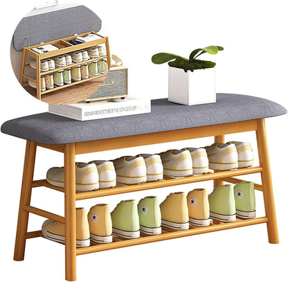 Bamboo 2 Tier Shoe Storage Rack Bench