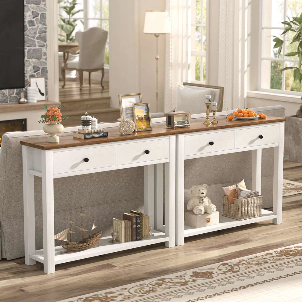 Console Table with 2 Wood Drawers & Charging Station HE-NCFCTSFBZ-32 BLACK