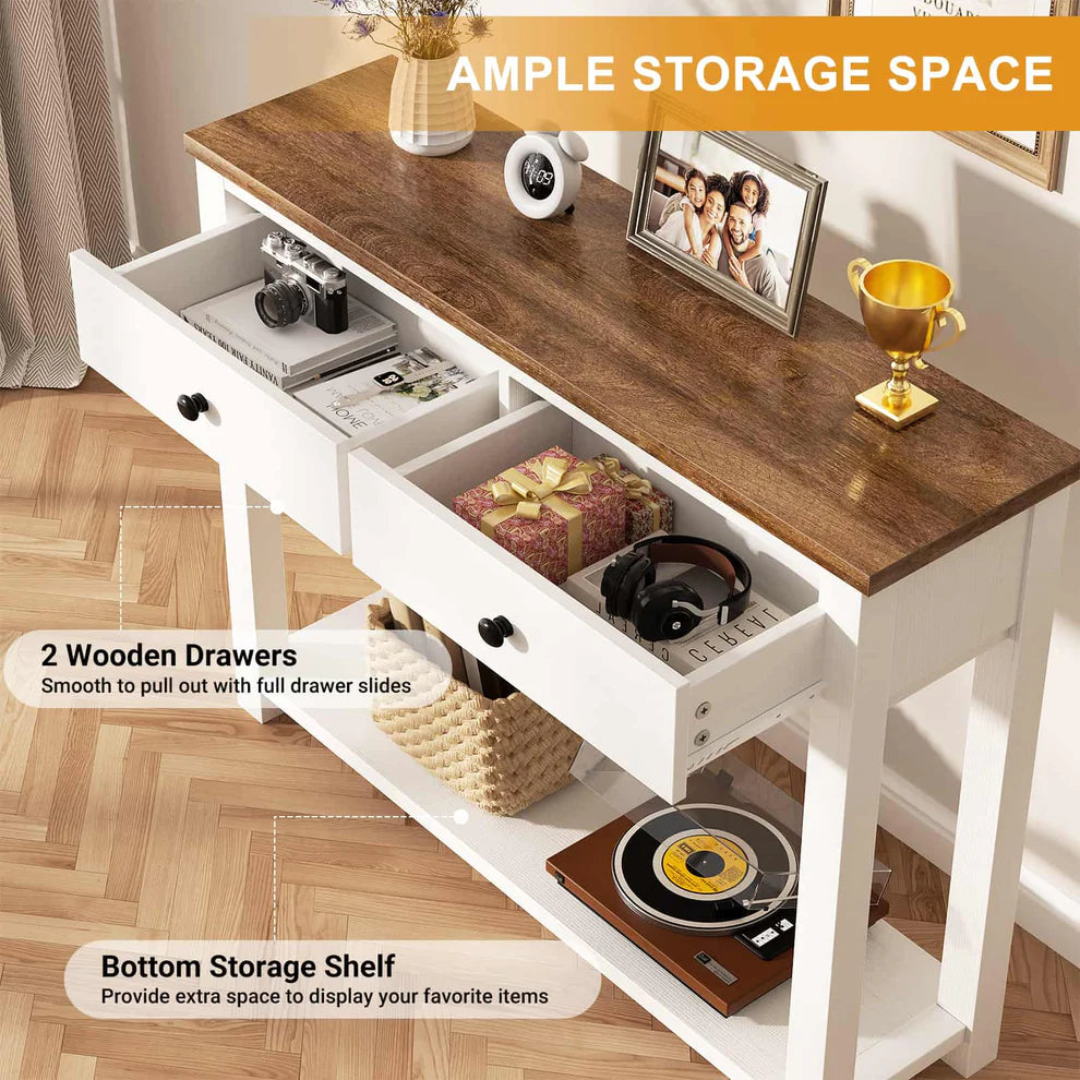 Console Table with 2 Wood Drawers & Charging Station HE-NCFCTSFBZ-32 BLACK