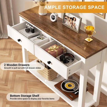 Console Table with 2 Wood Drawers & Charging Station HE-NCFCTSFBZ-32 BLACK