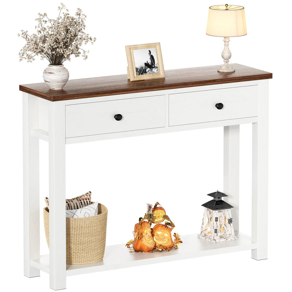 Console Table with 2 Wood Drawers & Charging Station HE-NCFCTSFBZ-32 BLACK