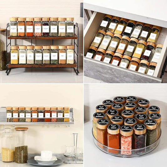 24 Glass Spice Jars with Bamboo Airtight Lids