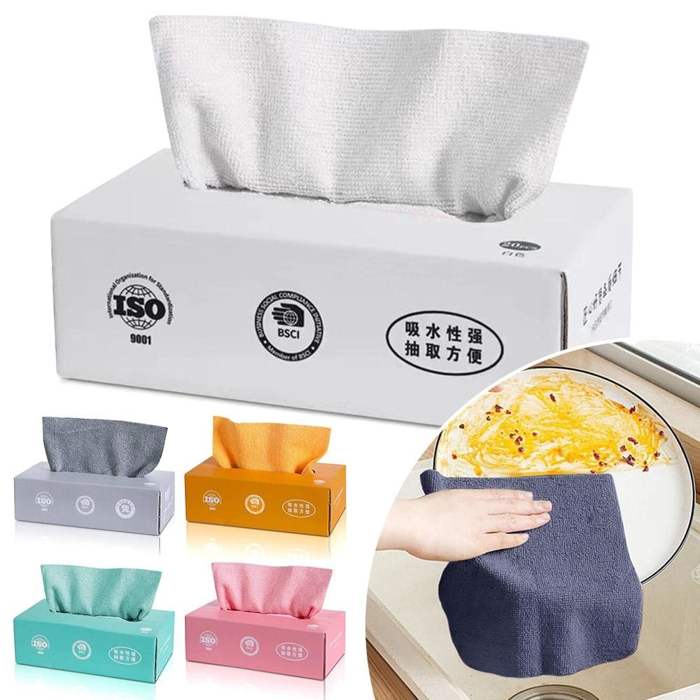 20PCS/Box Microfiber Towel Absorbent Kitchen Cleaning Dishcloth Non-stick Oil Dish Rags Napkins Tableware