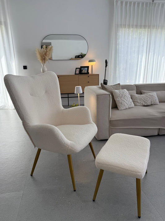 Yaheetech Teddy Chair with Footstool