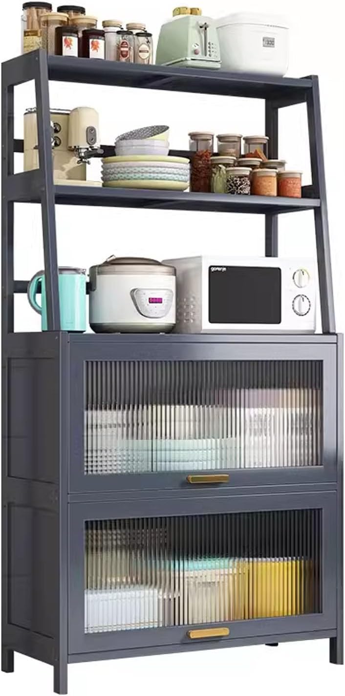 Kitchen Storage Rack with Transparent Door Shelves
