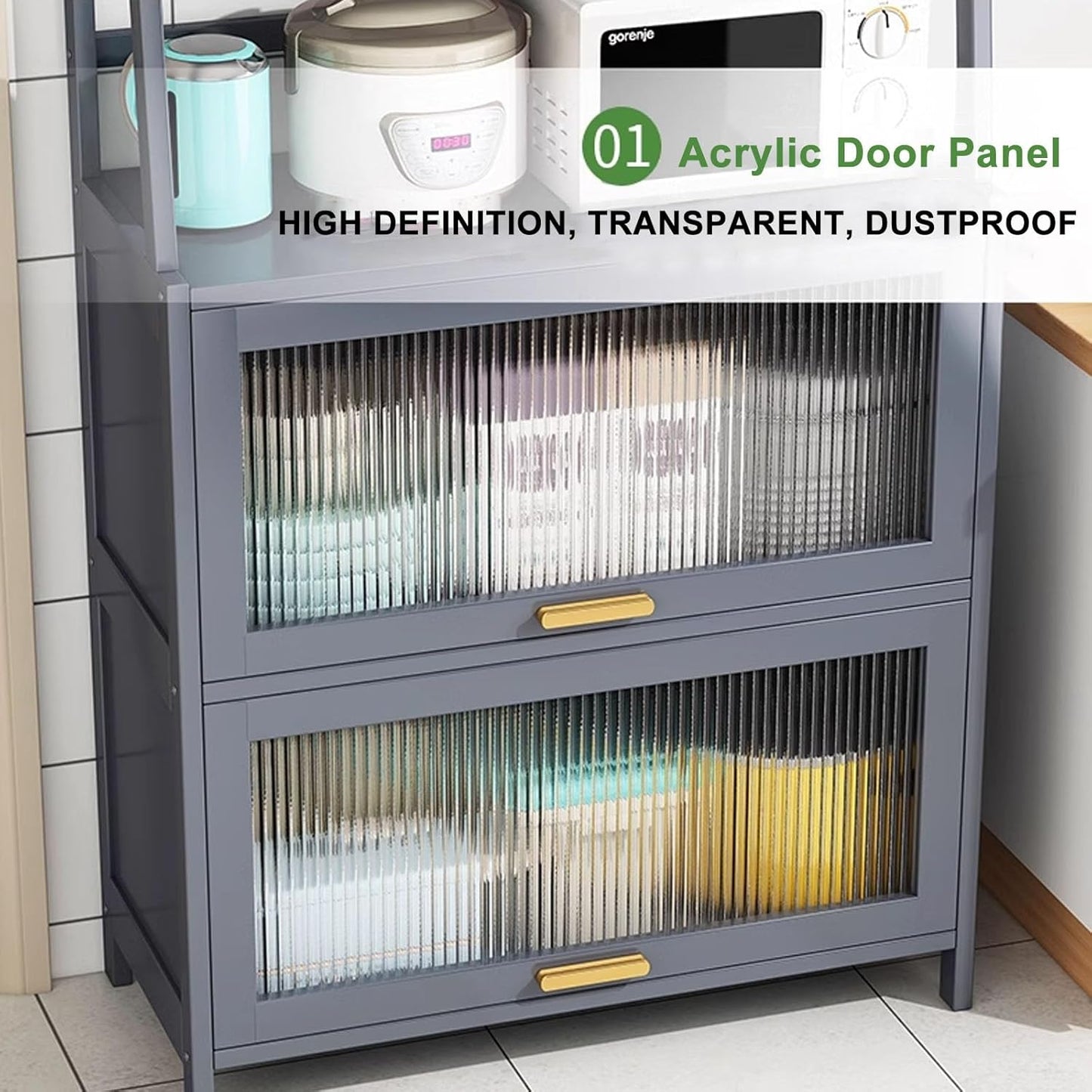 Kitchen Storage Rack with Transparent Door Shelves