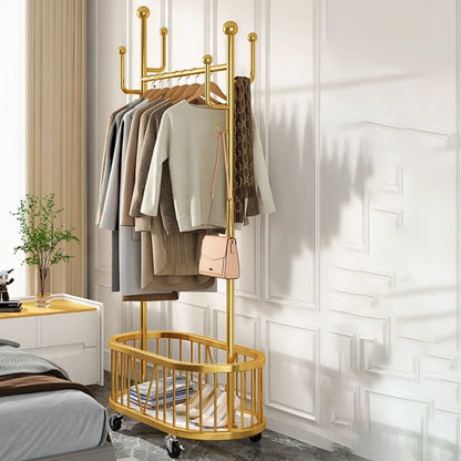 3-in-1 Rolling Light Luxury Metal Hanger Clothes Rack  with Wheels