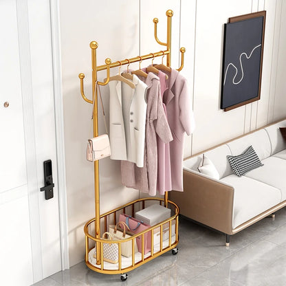 3-in-1 Rolling Light Luxury Metal Hanger Clothes Rack  with Wheels