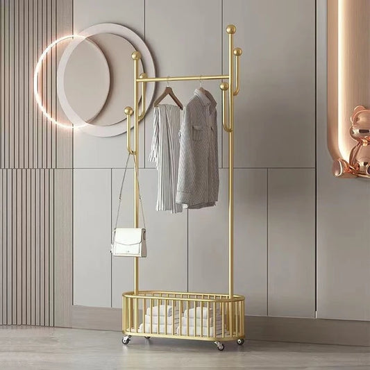 3-in-1 Rolling Light Luxury Metal Hanger Clothes Rack  with Wheels