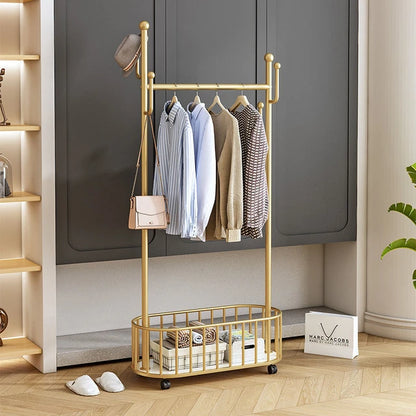 3-in-1 Rolling Light Luxury Metal Hanger Clothes Rack  with Wheels