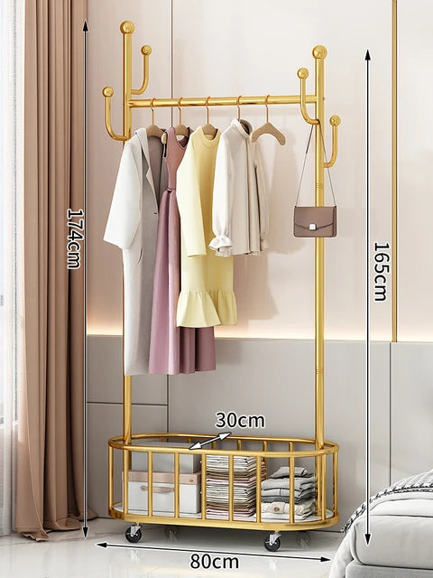 3-in-1 Rolling Light Luxury Metal Hanger Clothes Rack  with Wheels