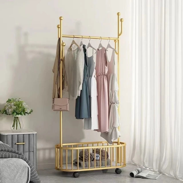 3-in-1 Rolling Light Luxury Metal Hanger Clothes Rack  with Wheels