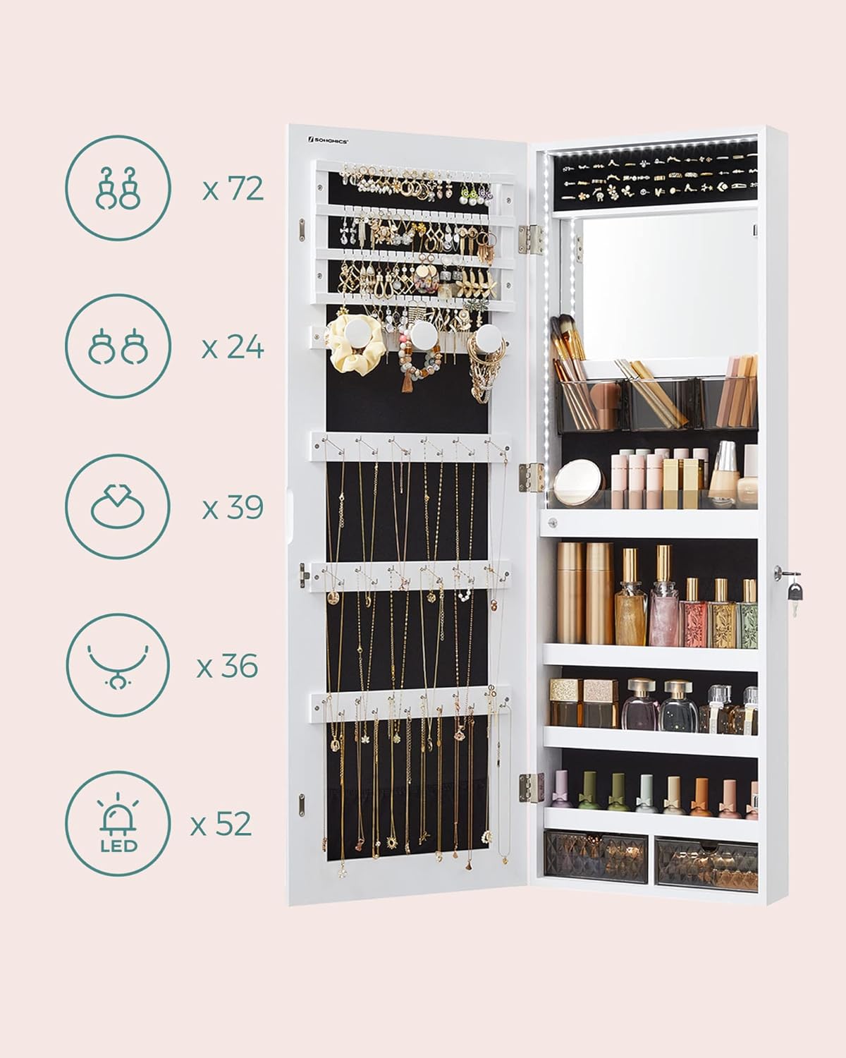 SONGMICS Wall Mounted Jewelry Cabinet