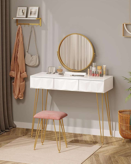 WOLTU Dressing Table with Stool and 360° Swivelling Makeup Mirror