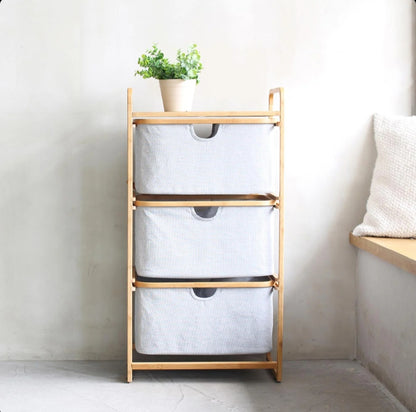 Bamboo White Laundry Basket and Shelf