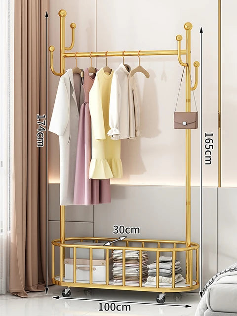 3-in-1 Rolling Light Luxury Metal Hanger Clothes Rack  with Wheels