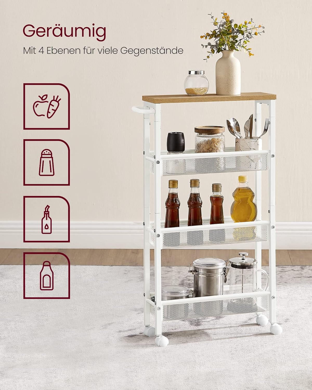 VASAGLE 4-Shelf Trolley