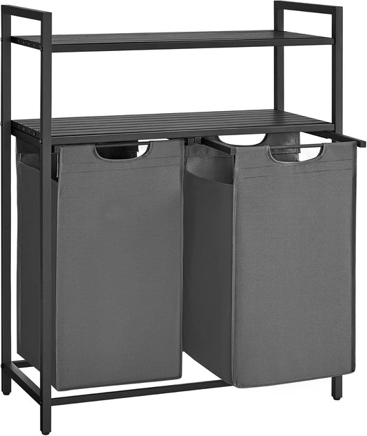 VASAGLE Laundry Basket with 2 Pull-Out and Removable Bags, 2 Shelves