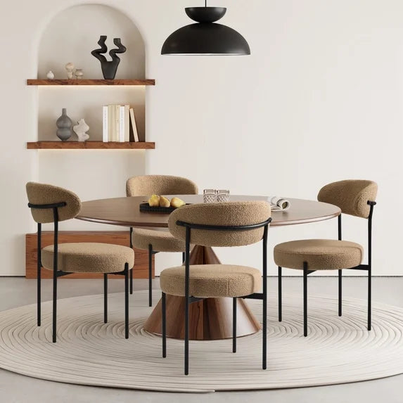 WestinTrends Alexandria Mid-Century Modern Upholstered Sherpa Round Dining Chairs Set of 4